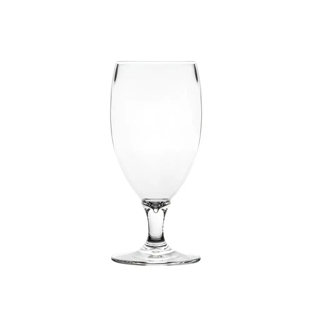 Polycarbonate 310mL Belgian-style beer glass with thick stem, wide base, and tapered bowl – Unbreakable Drinkware.
