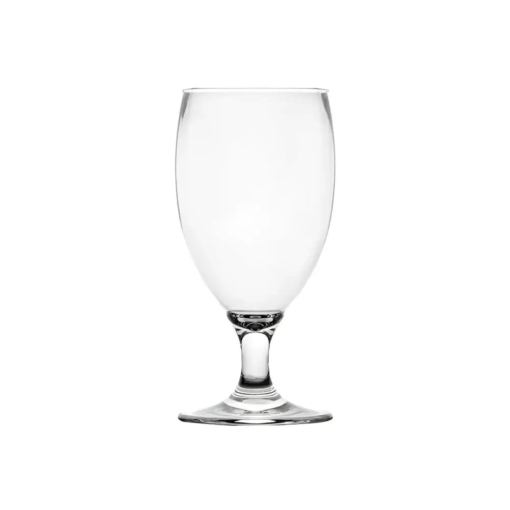 Polycarbonate 500mL Belgian-style beer glass with thick stem, wide base, and tapered bowl – Unbreakable Drinkware.