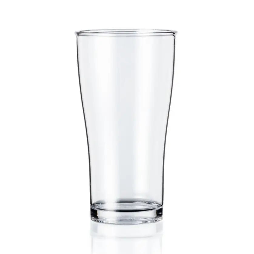A clear, unbreakable plastic beer glass from Palm Outdoor, part of the Club range.