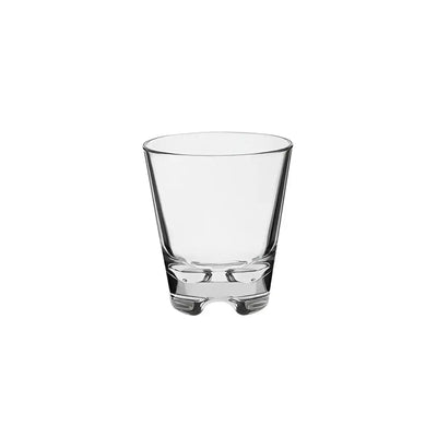 Clear glass tumbler on a white background