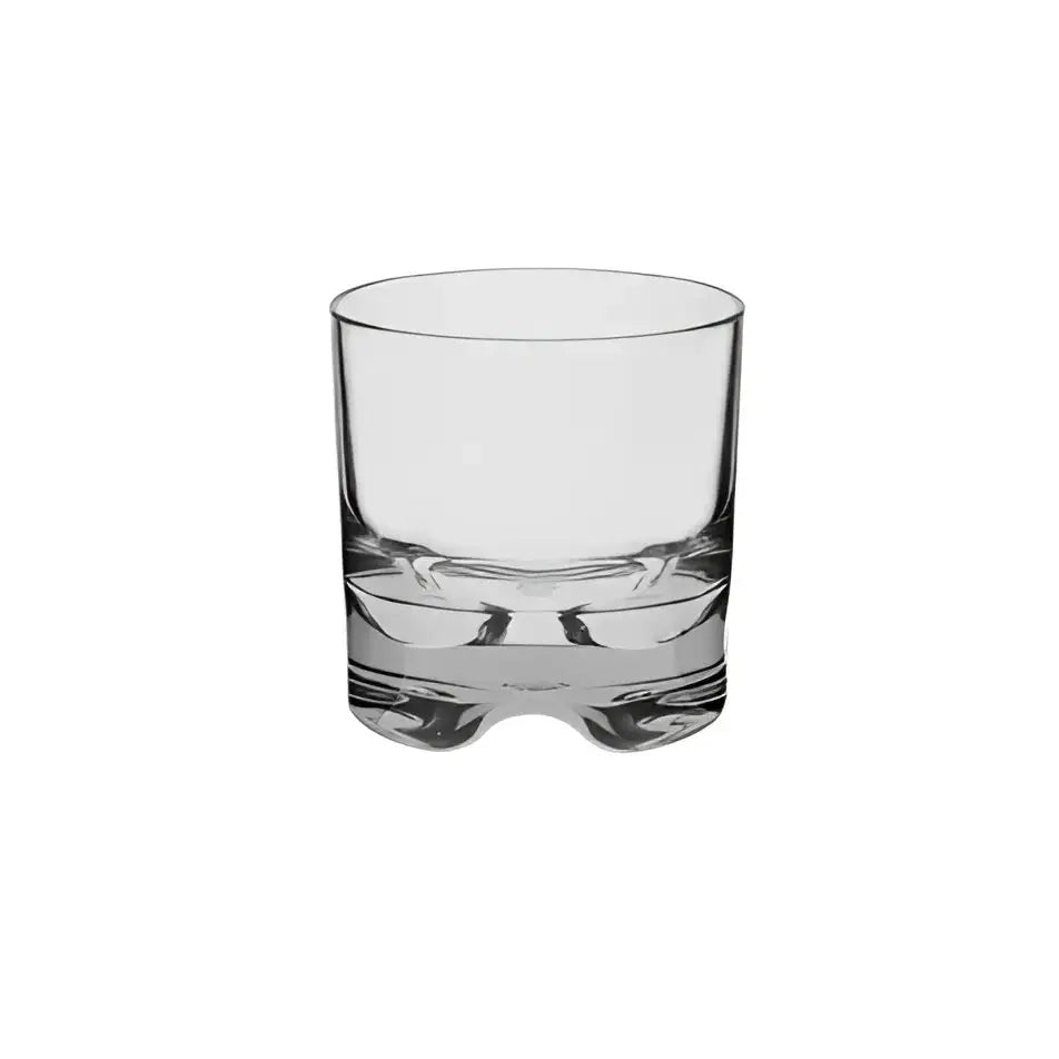 Clear glass tumbler on a white background