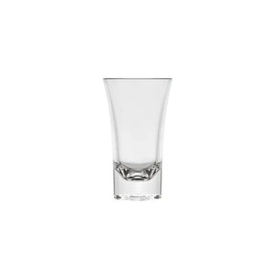 60mL polycarbonate Double Shot glass with flared rim and weighted base for stability – ideal for spirits and mixed shots -Unbreakable drinkware.