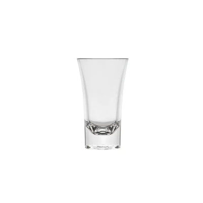 60mL polycarbonate Double Shot glass with flared rim and weighted base for stability – ideal for spirits and mixed shots -Unbreakable drinkware.